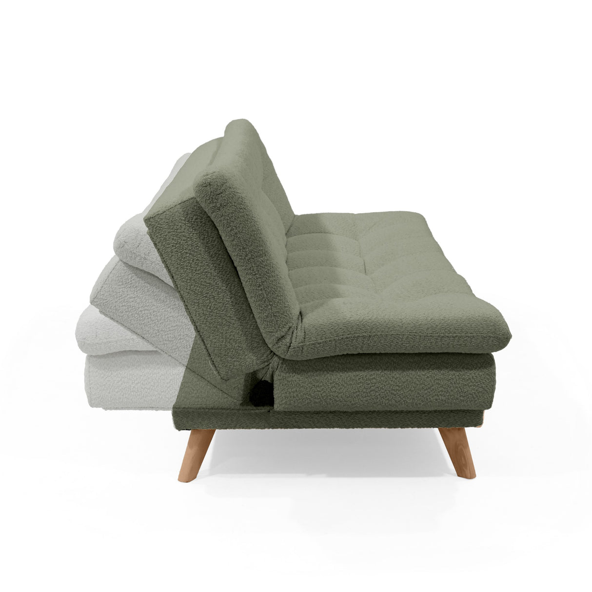 Sofá Cama Munich Verde Shaggy y Matiz Natural 180x85cm de Tres Puestos Reclinable sin Apoya Brazos