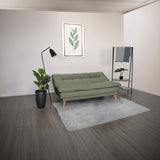 Sofá Cama Munich Verde Shaggy y Matiz Natural 180x85cm de Tres Puestos Reclinable sin Apoya Brazos