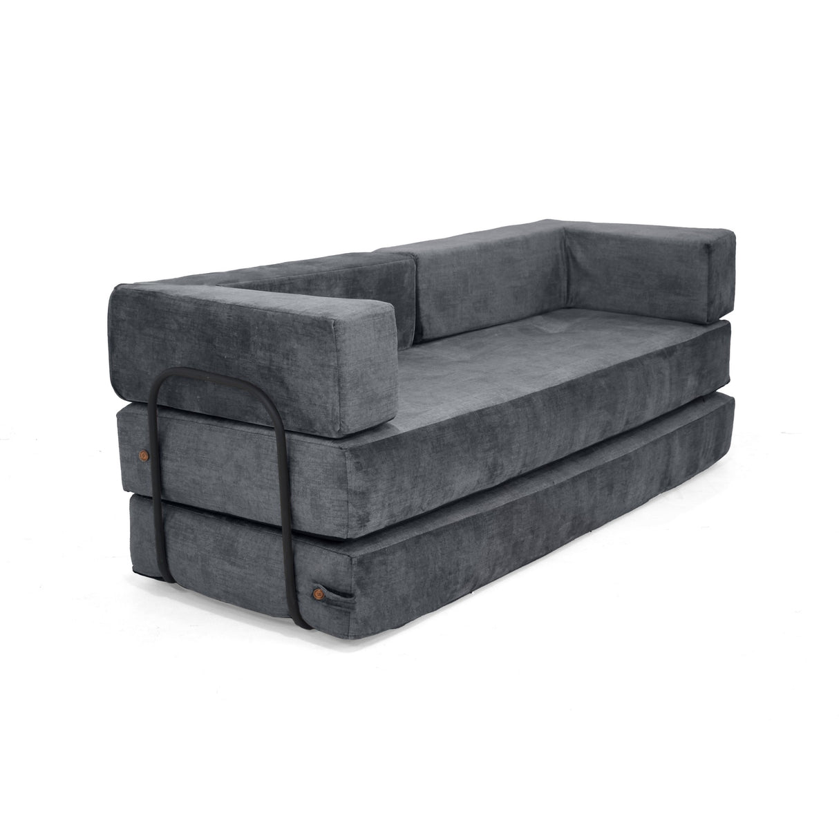 Sofá Cama Nablus Gris Sky y Metálico Negro 196x68cm de Tres Puestos sin Apoya Brazos