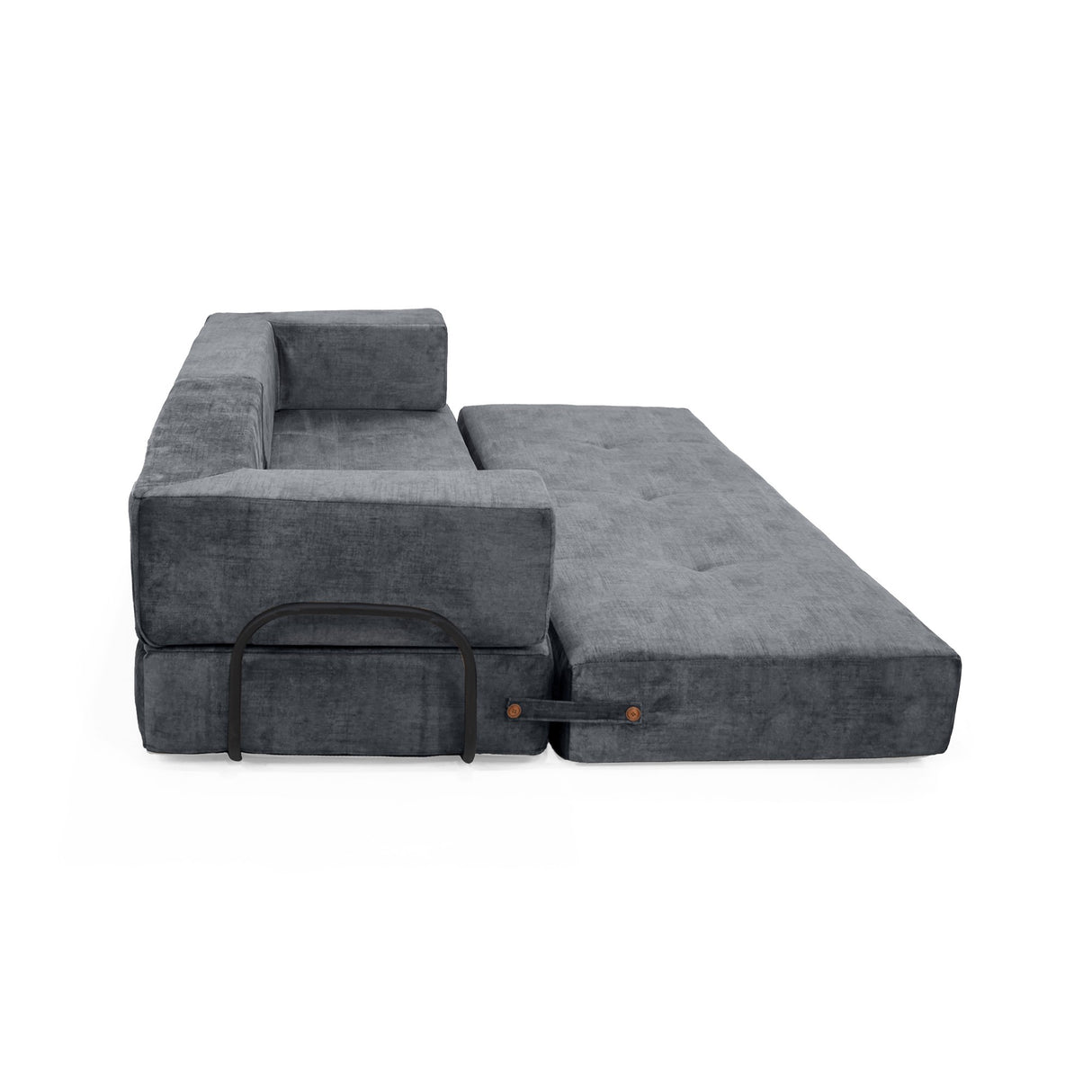 Sofá Cama Nablus Gris Sky y Metálico Negro 196x68cm de Tres Puestos sin Apoya Brazos