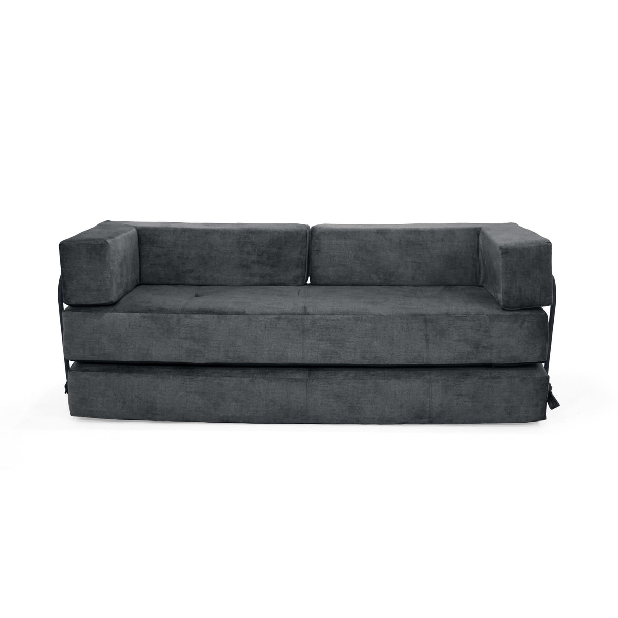 Sofá Cama Nablus Gris Sky y Metálico Negro 196x68cm de Tres Puestos sin Apoya Brazos