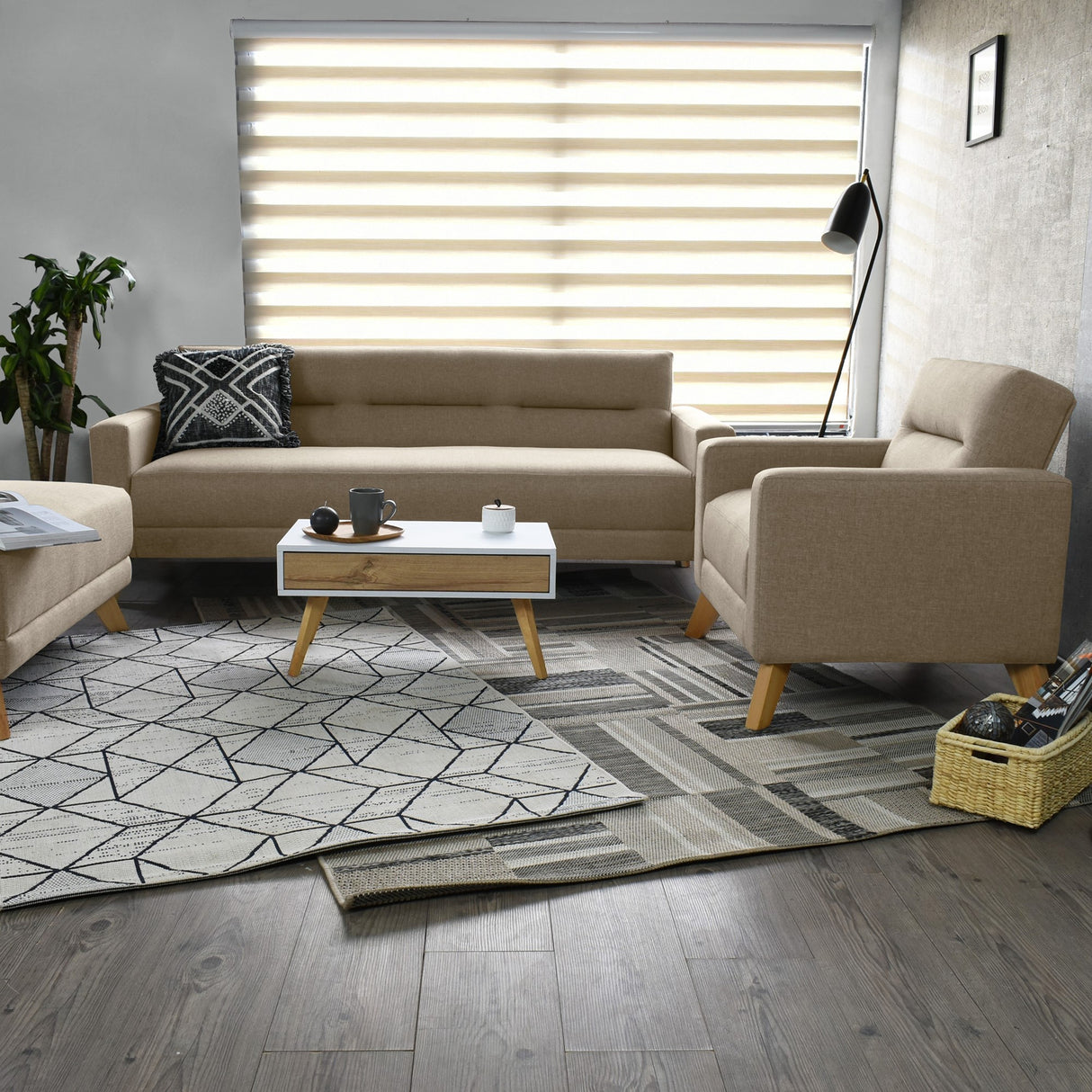 Sofá Navara Mostaza Dicosta y Matiz Natural 121x82cm de Dos Puestos sin Apoya Brazos