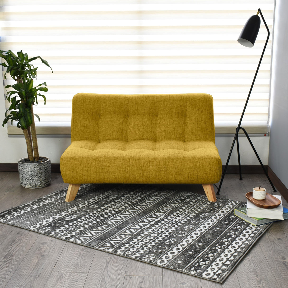 Sofá Navara Mostaza Dicosta y Matiz Natural 121x82cm de Dos Puestos sin Apoya Brazos