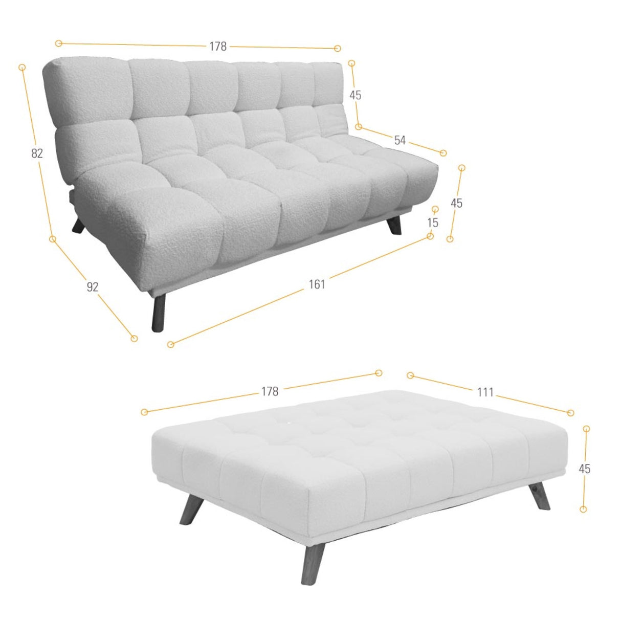 Sofá Cama Nubo Plata Sky y Matiz Natural 178x82cm de Tres Puestos Reclinable sin Apoya Brazos