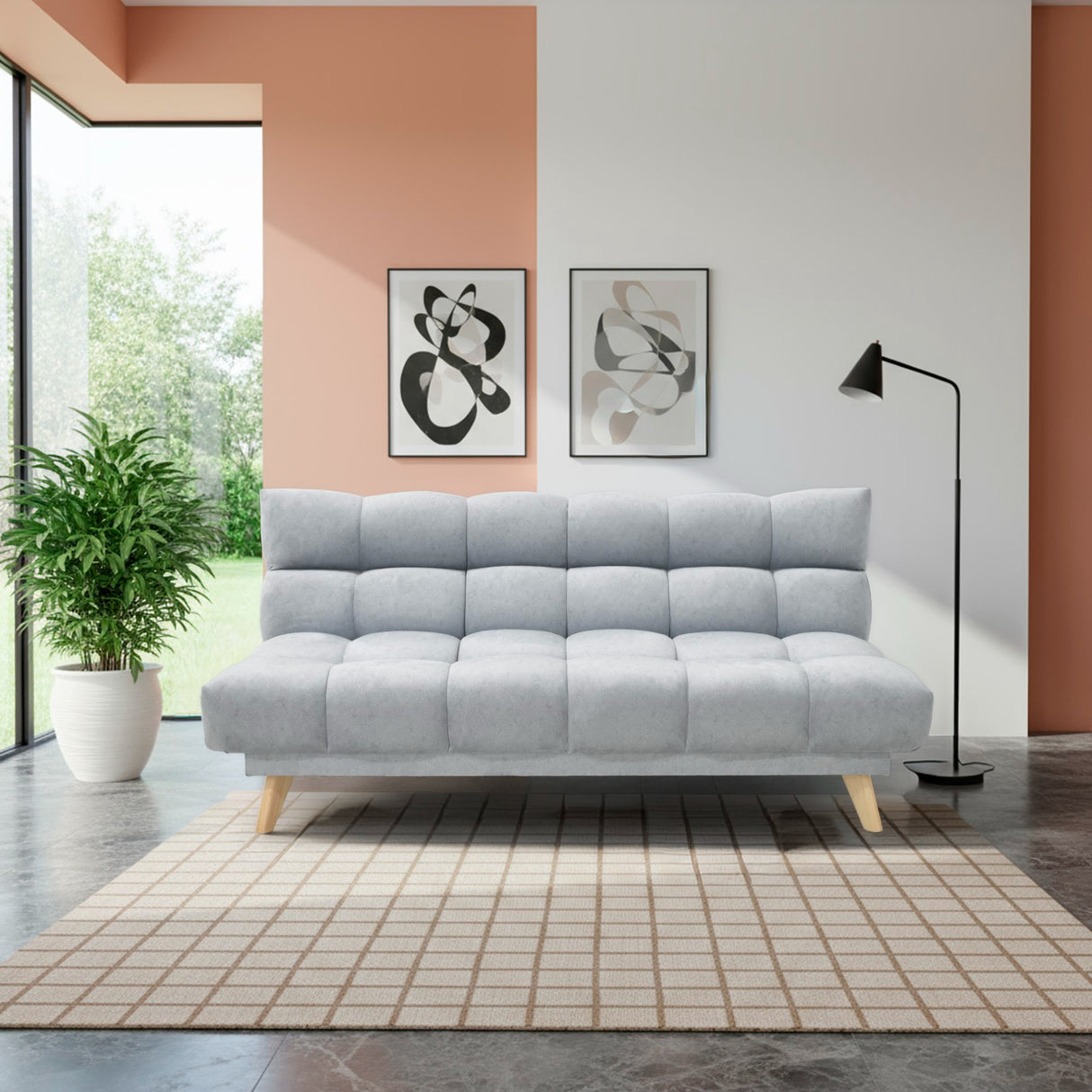 Sofá Cama Nubo Plata Sky y Matiz Natural 178x82cm de Tres Puestos Reclinable sin Apoya Brazos