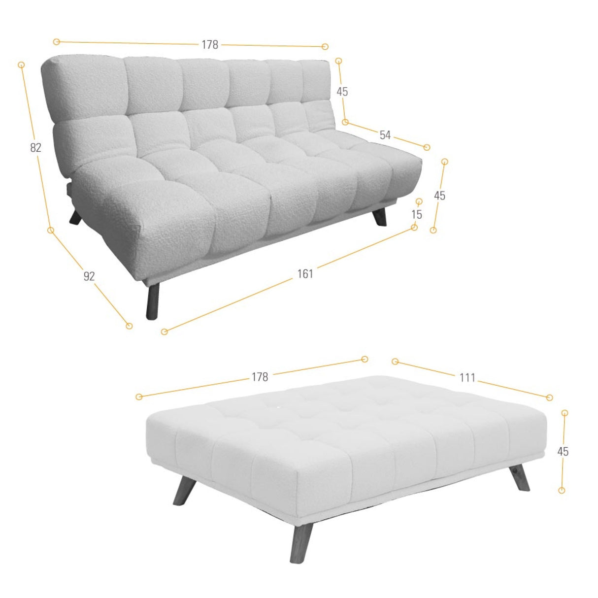 Sofá Cama Nubo Plata Sky y Matiz Natural 178x82cm de Tres Puestos Reclinable sin Apoya Brazos
