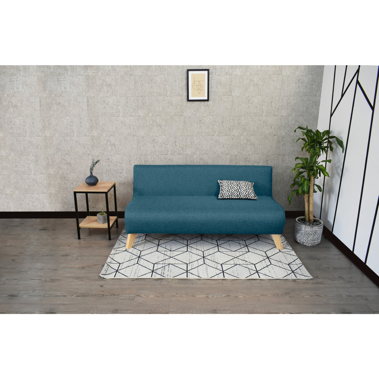 Sofá Oslo Azul Duster y Matiz Natural 150x70cm de Tres Puestos sin Apoya Brazos
