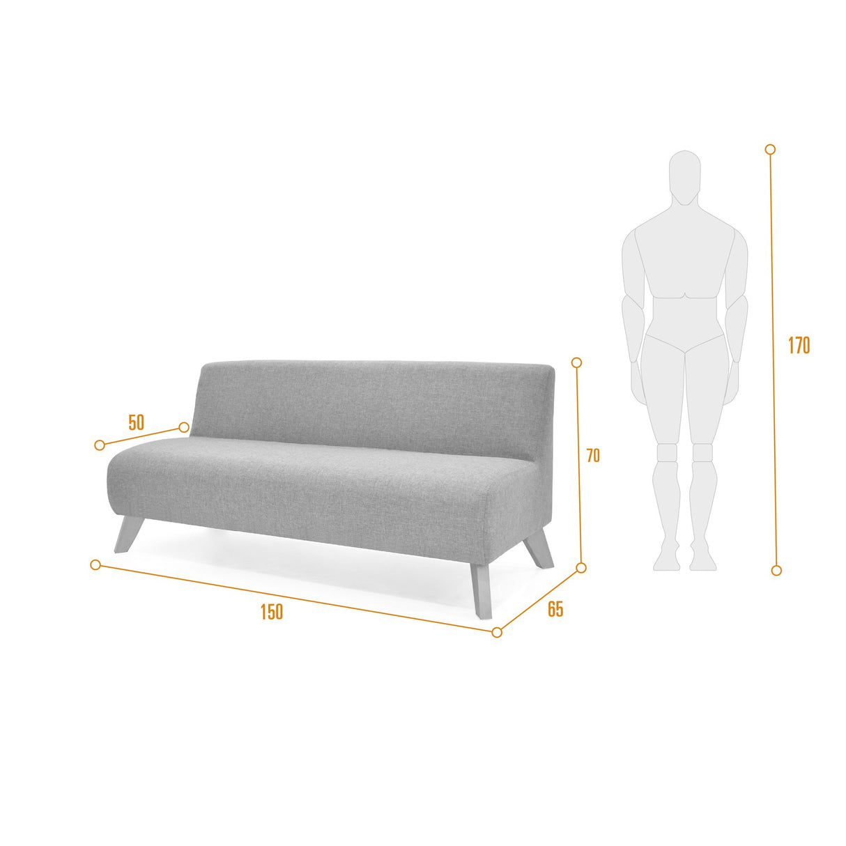 Sofá Oslo Plata Duster y Matiz Natural 150x70cm de Tres Puestos sin Apoya Brazos