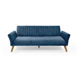 Sofá Cama Pensilvania Azul Sky y Matiz Caoba 205x87cm de Tres Puestos Reclinable con Apoya Brazos