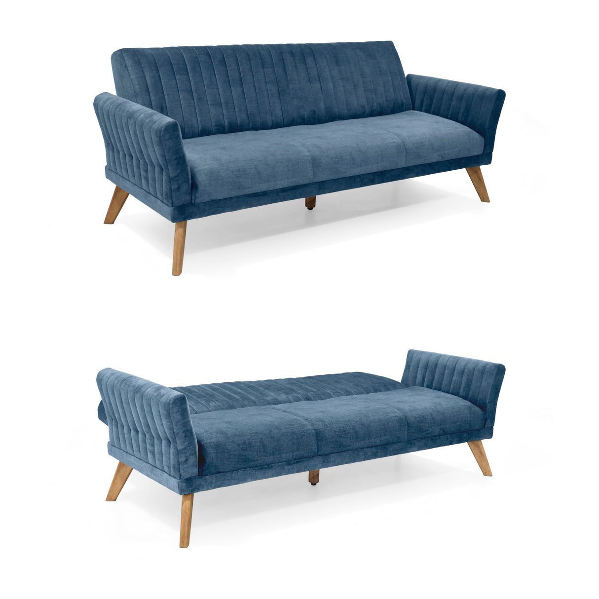 Sofá Cama Pensilvania Azul Sky y Matiz Caoba 205x87cm de Tres Puestos Reclinable con Apoya Brazos