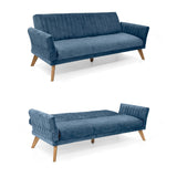 Sofá Cama Pensilvania Azul Sky y Matiz Caoba 205x87cm de Tres Puestos Reclinable con Apoya Brazos