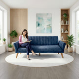 Sofá Cama Pensilvania Azul Sky y Matiz Caoba 205x87cm de Tres Puestos Reclinable con Apoya Brazos
