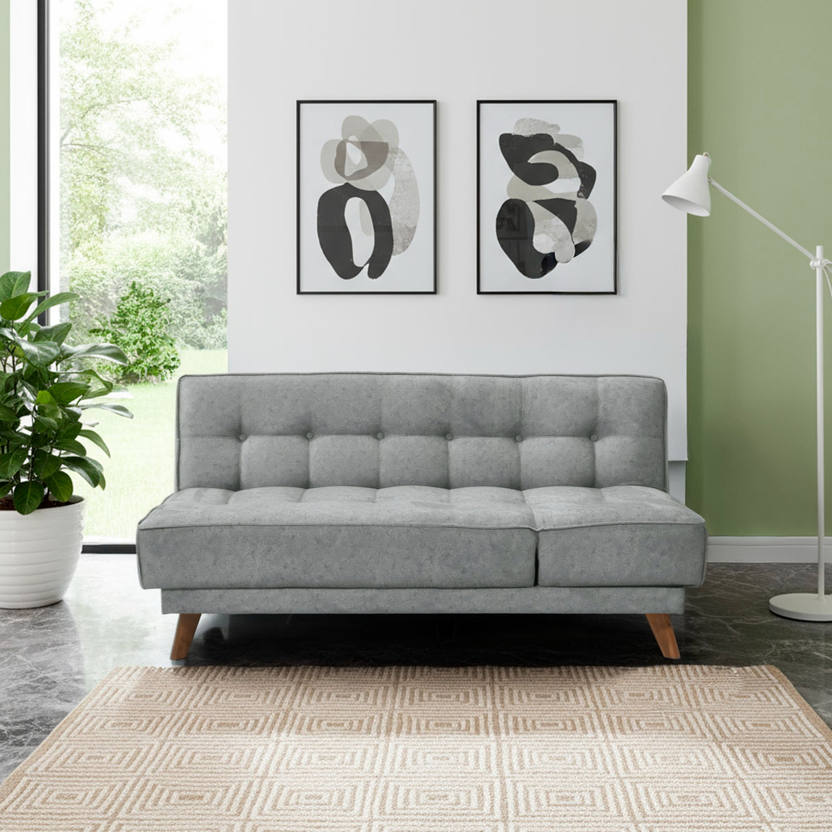 Sofá Cama Petra Gris Sky y Matiz Caoba 177x83cm de Tres Puestos Reclinable sin Apoya Brazos