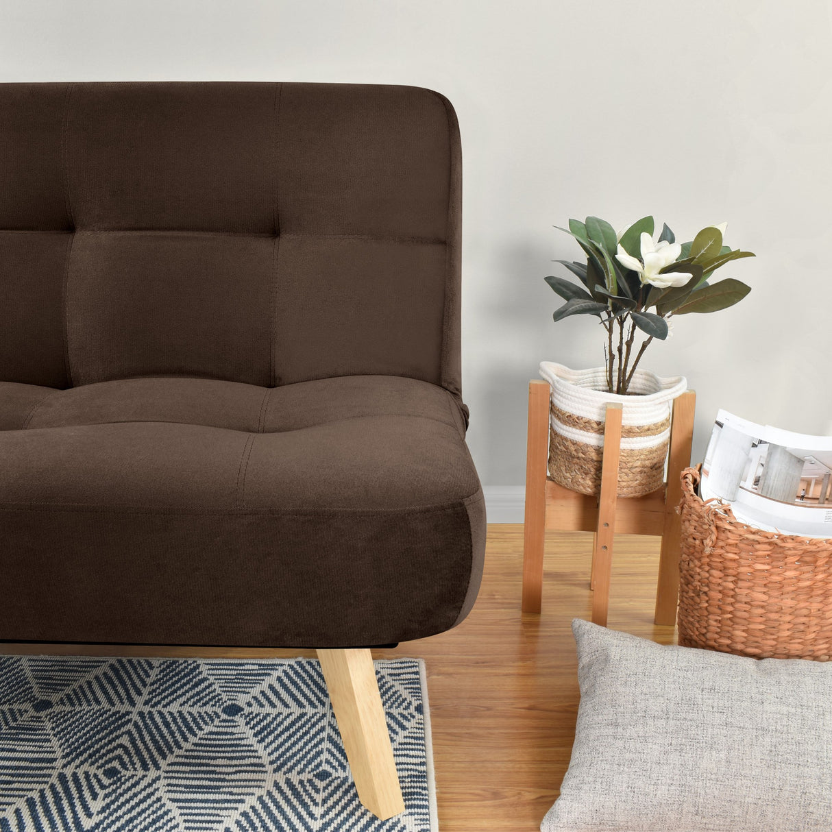 Sofá Cama Porto Chocolate Denver y Matiz Natural 182x85cm de Tres Puestos Reclinable sin Apoya Brazos