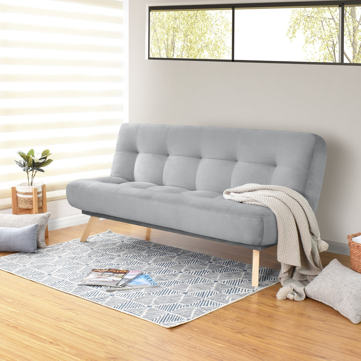 Sofá Cama Porto Plata Denver y Matiz Natural 182x85cm de Tres Puestos Reclinable sin Apoya Brazos
