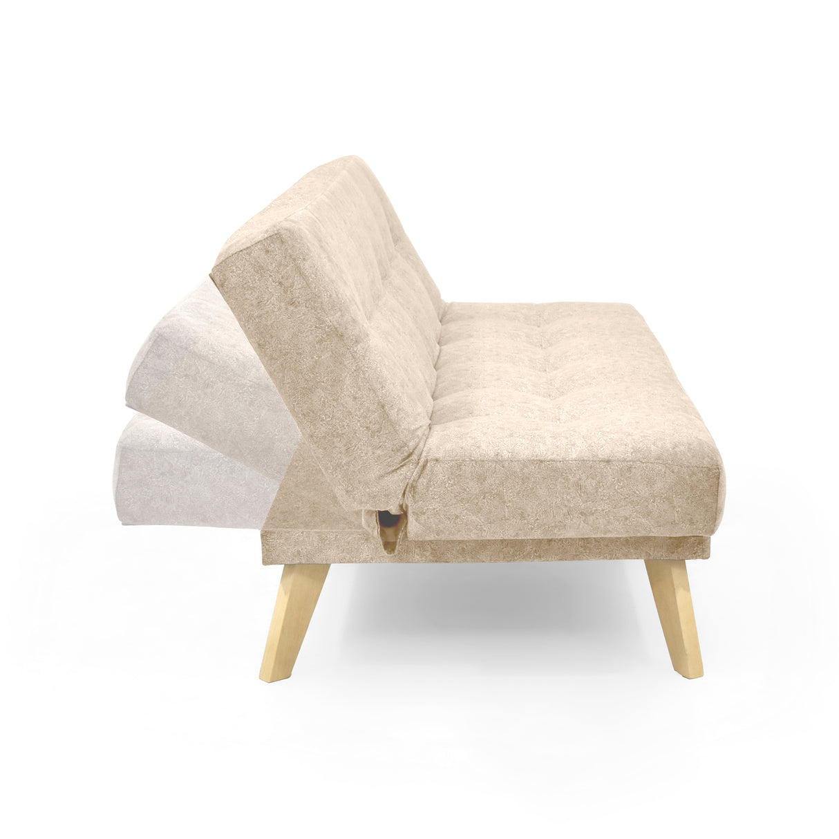 Sofá Cama Porto Beige Sky y Matiz Natural 182x85cm de Tres Puestos Reclinable sin Apoya Brazos