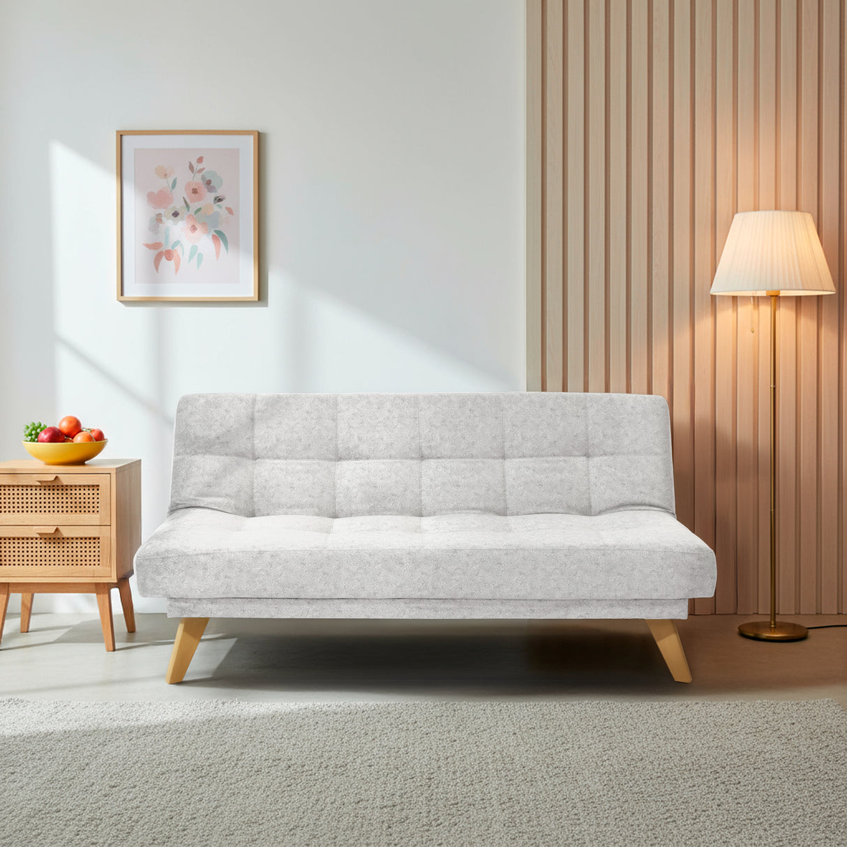 Sofá Cama Porto Plata Sky y Matiz Natural 182x85cm de Tres Puestos Reclinable sin Apoya Brazos