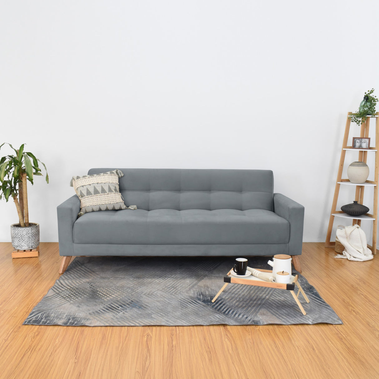 Sofá Cama Sahara Gris Denver y Matiz Caoba 206x82cm de Tres Puestos Reclinable con Apoya Brazos