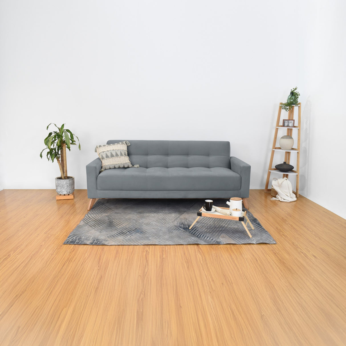 Sofá Cama Sahara Gris Denver y Matiz Caoba 206x82cm de Tres Puestos Reclinable con Apoya Brazos