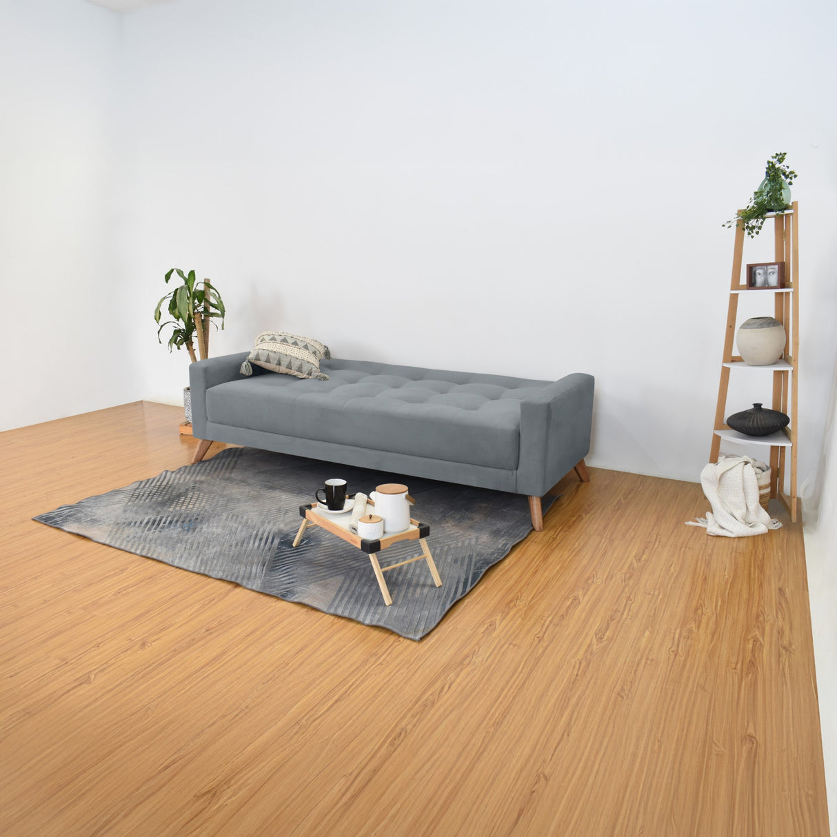 Sofá Cama Sahara Gris Denver y Matiz Caoba 206x82cm de Tres Puestos Reclinable con Apoya Brazos