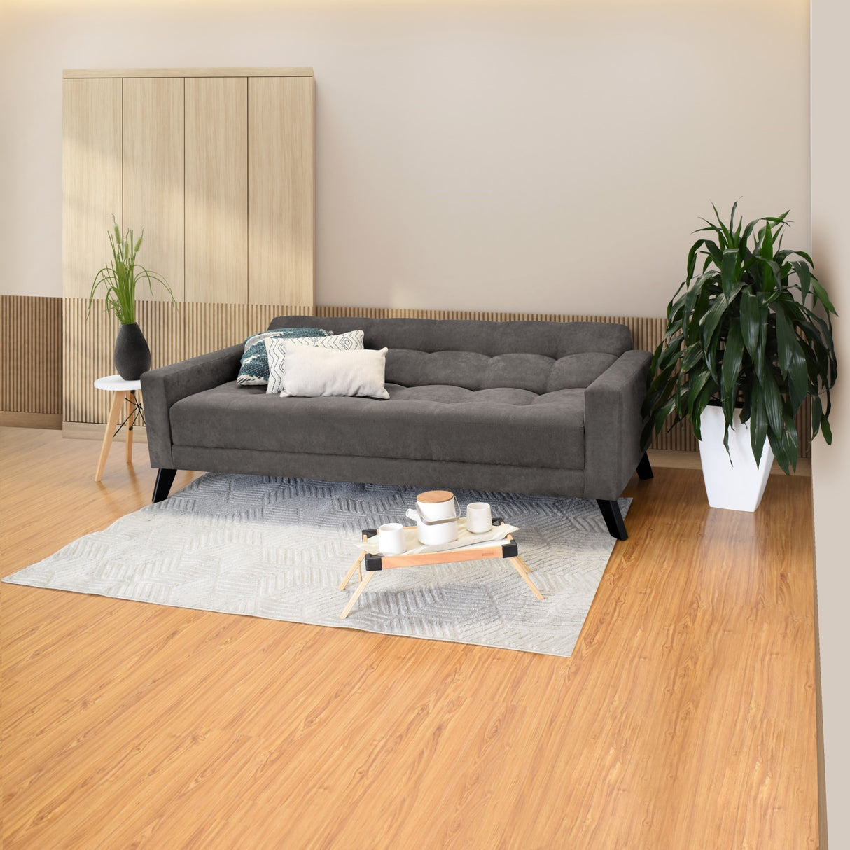 Sofá Cama Sahara Gris Dorsey y Matiz Negro 206x82cm de Tres Puestos Reclinable con Apoya Brazos