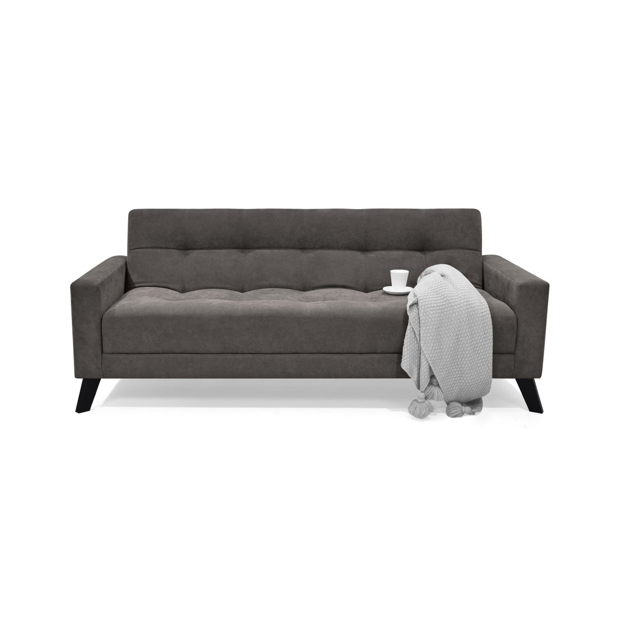 Sofá Cama Sahara Gris Dorsey y Matiz Negro 206x82cm de Tres Puestos Reclinable con Apoya Brazos