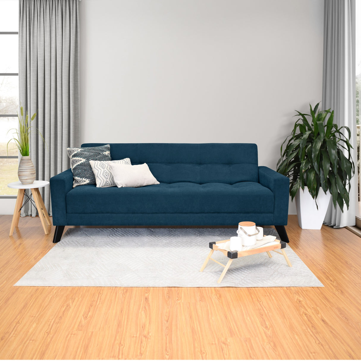 Sofá Cama Sahara Índigo Dorsey y Matiz Negro 206x82cm de Tres Puestos Reclinable con Apoya Brazos