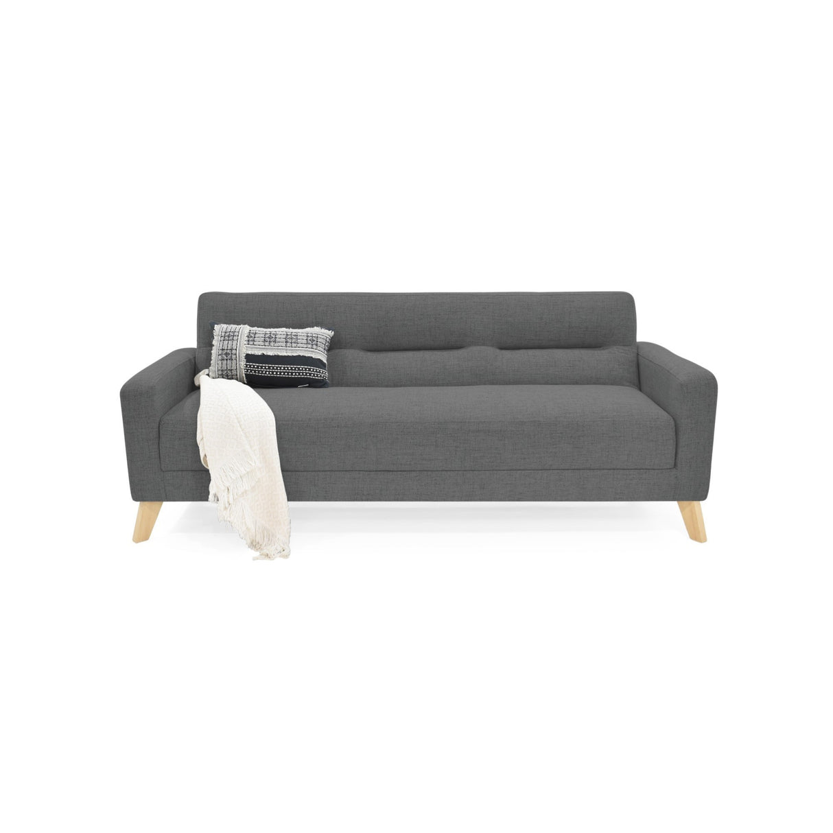 Sofá Cama Sion Gris Dicosta y Matiz Natural 206x82cm de Tres Puestos Reclinable con Apoya Brazos