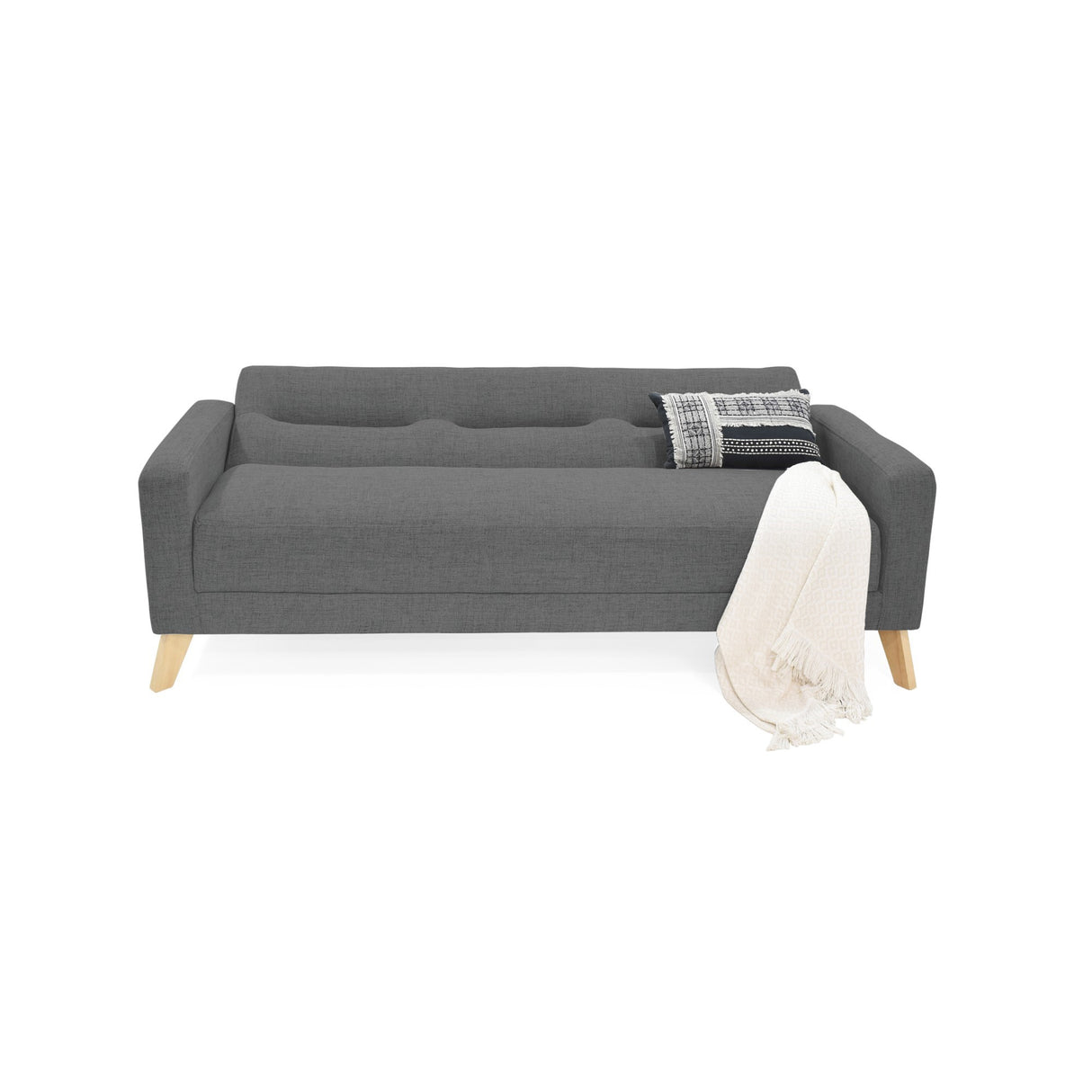 Sofá Cama Sion Gris Dicosta y Matiz Natural 206x82cm de Tres Puestos Reclinable con Apoya Brazos