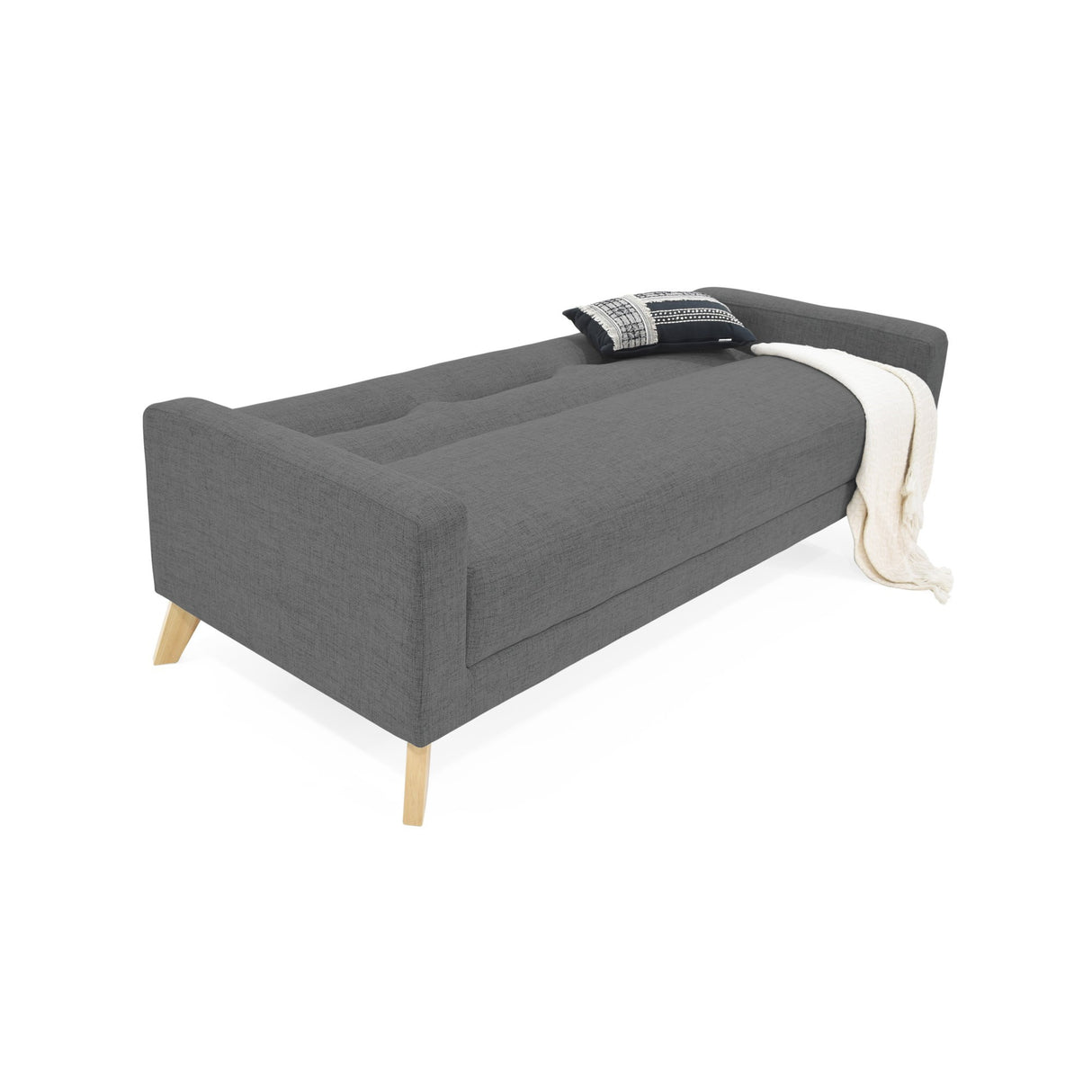 Sofá Cama Sion Gris Dicosta y Matiz Natural 206x82cm de Tres Puestos Reclinable con Apoya Brazos