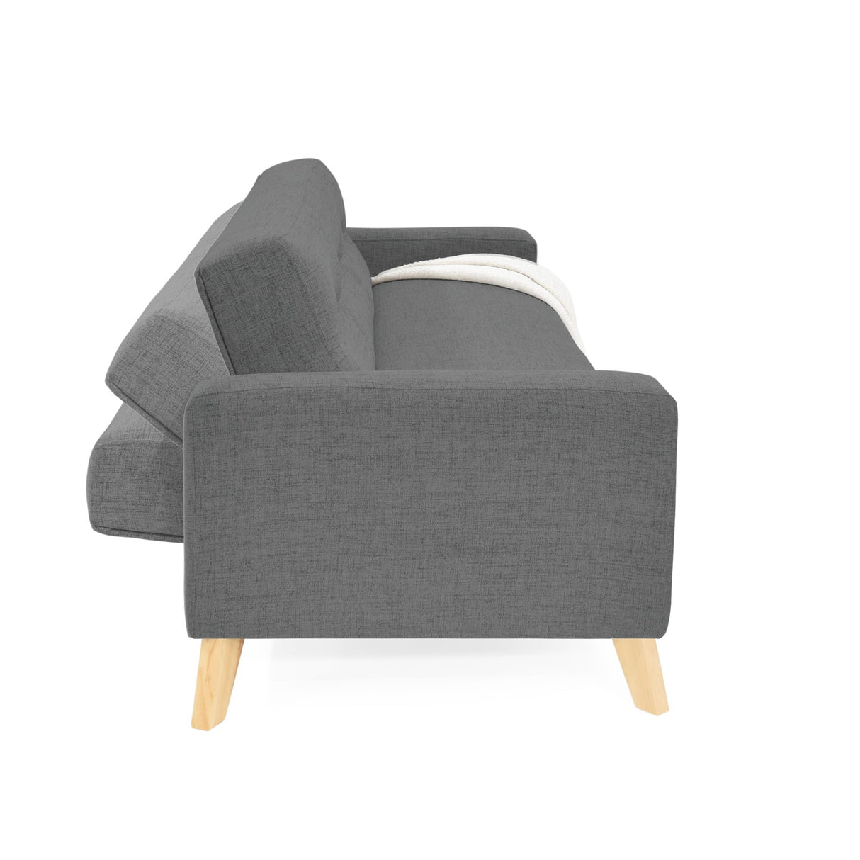 Sofá Cama Sion Gris Dicosta y Matiz Natural 206x82cm de Tres Puestos Reclinable con Apoya Brazos