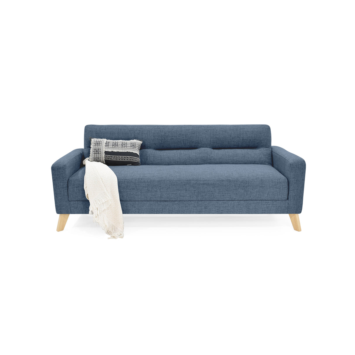 Sofá Cama Sion Índigo Dicosta y Matiz Natural 206x82cm de Tres Puestos Reclinable con Apoya Brazos