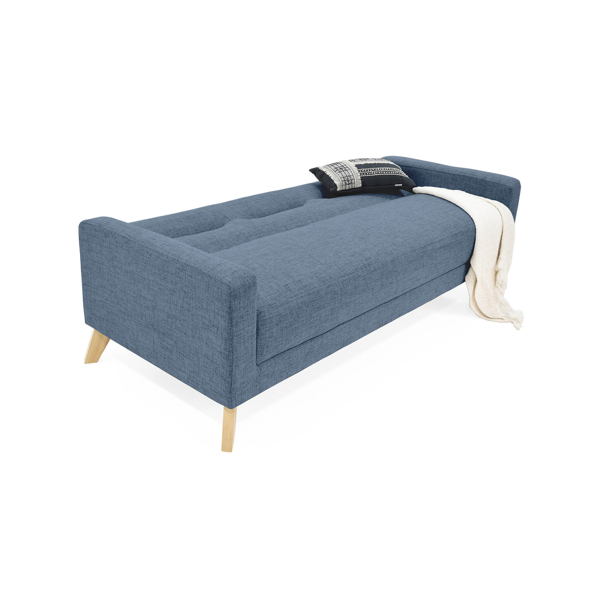 Sofá Cama Sion Índigo Dicosta y Matiz Natural 206x82cm de Tres Puestos Reclinable con Apoya Brazos