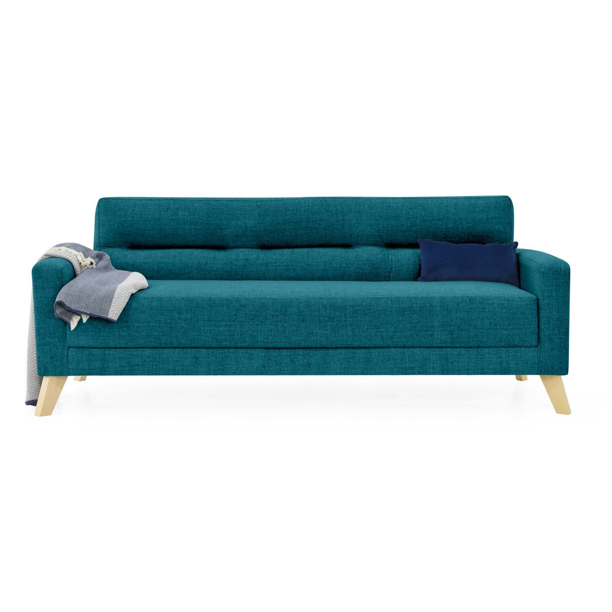 Sofá Cama Sion Petróleo Eureka y Matiz Natural 206x82cm de Tres Puestos Reclinable con Apoya Brazos