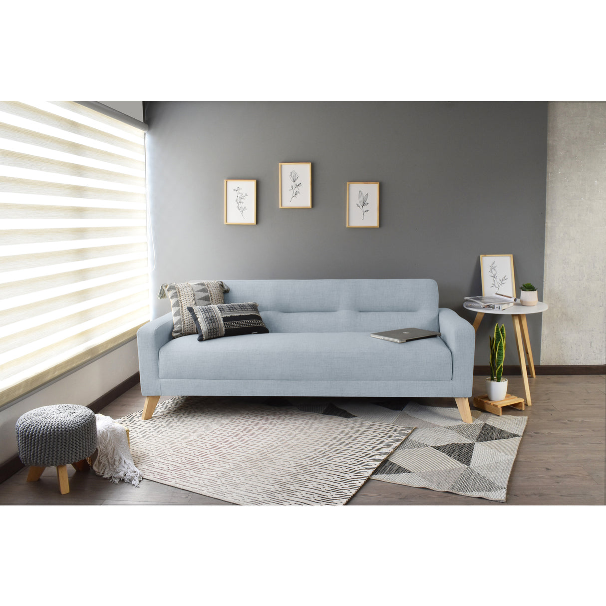 Sofá Cama Sion Plata Eureka y Matiz Natural 206x82cm de Tres Puestos Reclinable con Apoya Brazos