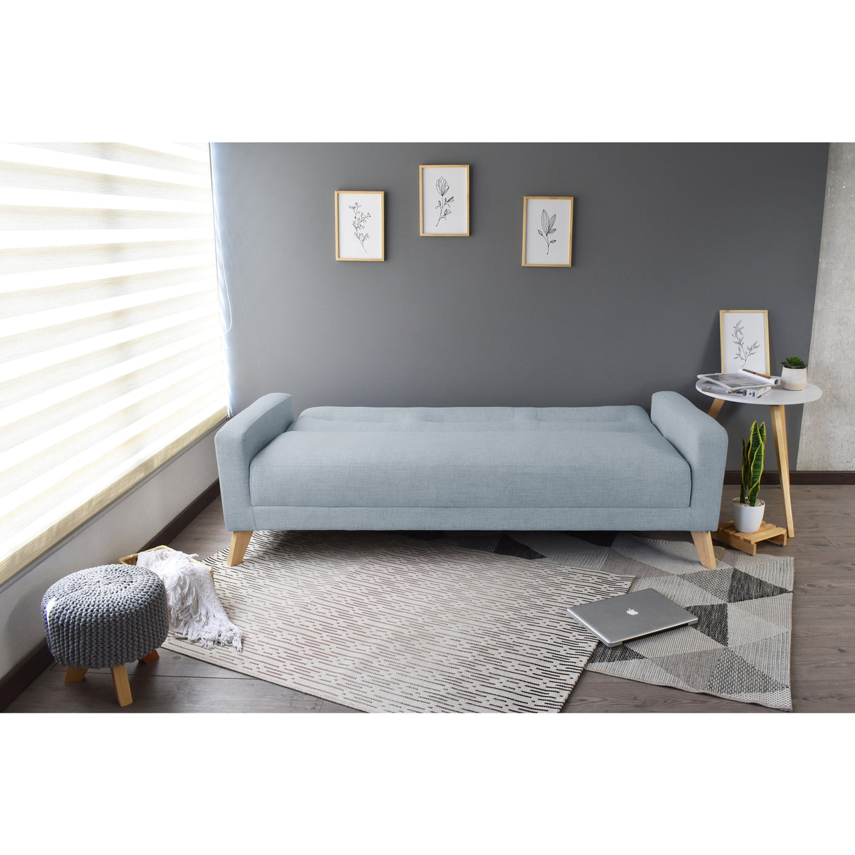 Sofá Cama Sion Plata Eureka y Matiz Natural 206x82cm de Tres Puestos Reclinable con Apoya Brazos
