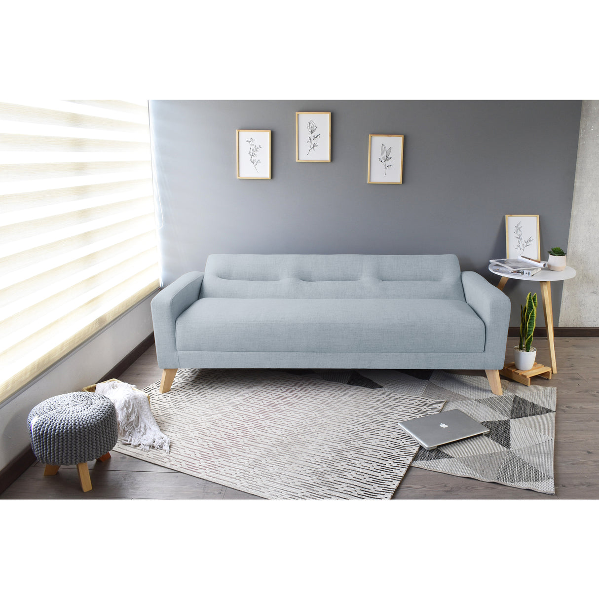 Sofá Cama Sion Plata Eureka y Matiz Natural 206x82cm de Tres Puestos Reclinable con Apoya Brazos