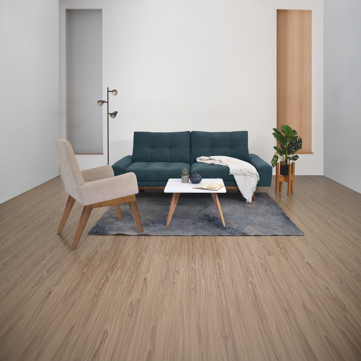 Sofá Cama Suiza Índigo Dorsey y Matiz Caoba 200x81cm de Tres Puestos Reclinable con Apoya Brazos