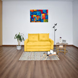 Sofá Cama Torino Mostaza Denver y Matiz Caoba 147x87cm de Dos Puestos con Apoya Brazos
