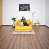 Sofá Cama Torino Mostaza Denver y Matiz Caoba 147x87cm de Dos Puestos con Apoya Brazos