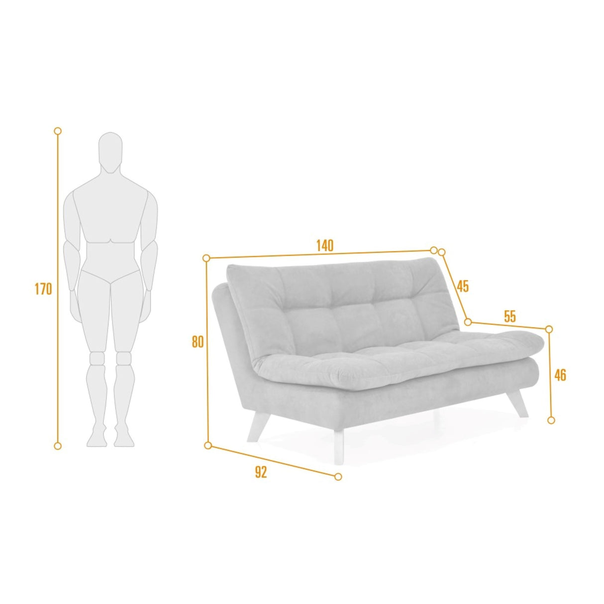 Sofá Toulouse Plomo Eureka y Matiz Natural 140x80cm de Dos Puestos sin Apoya Brazos