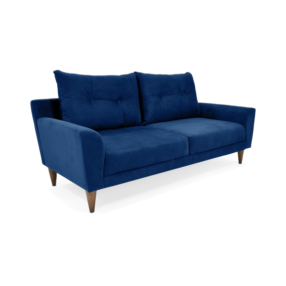 Sofá Verge Azul Denver y Matiz Caoba 190x90cm de Tres Puestos con Apoya Brazos