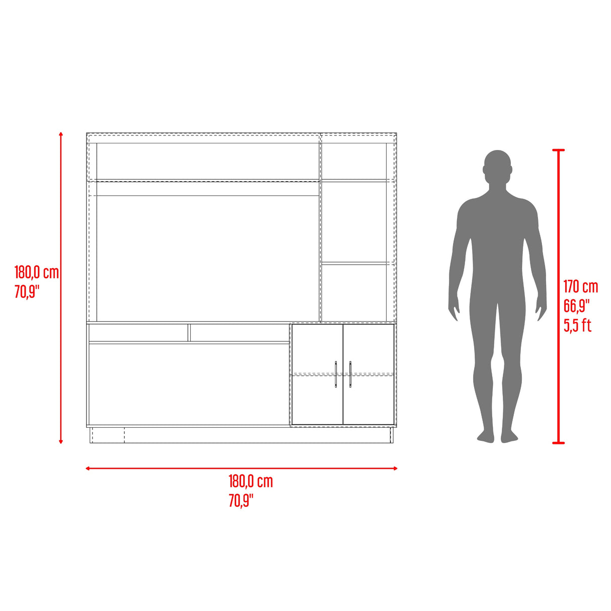 Centro de Entretenimiento Cantabria Avellana 180x180cm Para TV Hasta 55 Pulgadas con Un Cajón