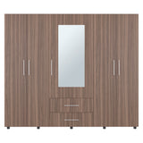 Closet Bigaf Avellana y Wengue 230x200cm Con Dos Cajones y Cuatro Entrepaños y Espejo