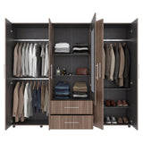 Closet Bigaf Avellana y Wengue 230x200cm Con Dos Cajones y Cuatro Entrepaños y Espejo