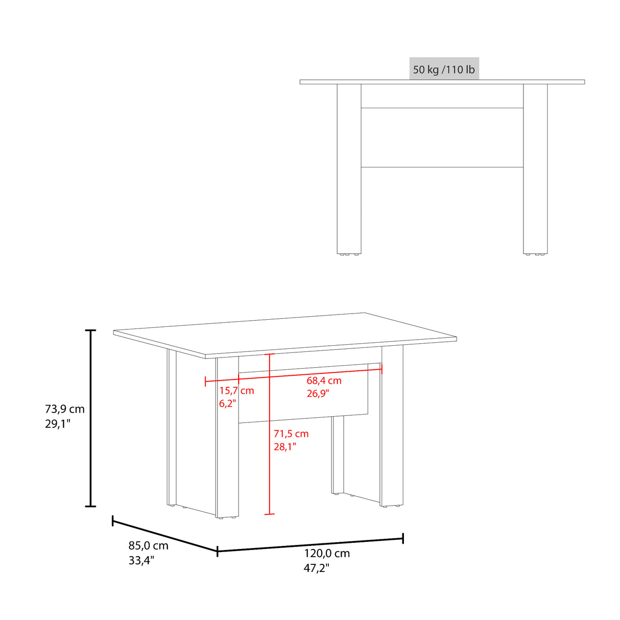 Mesa de Comedor Classic Positano 120x73.9cm Rectangular de Cuatro Puestos sin Sillas
