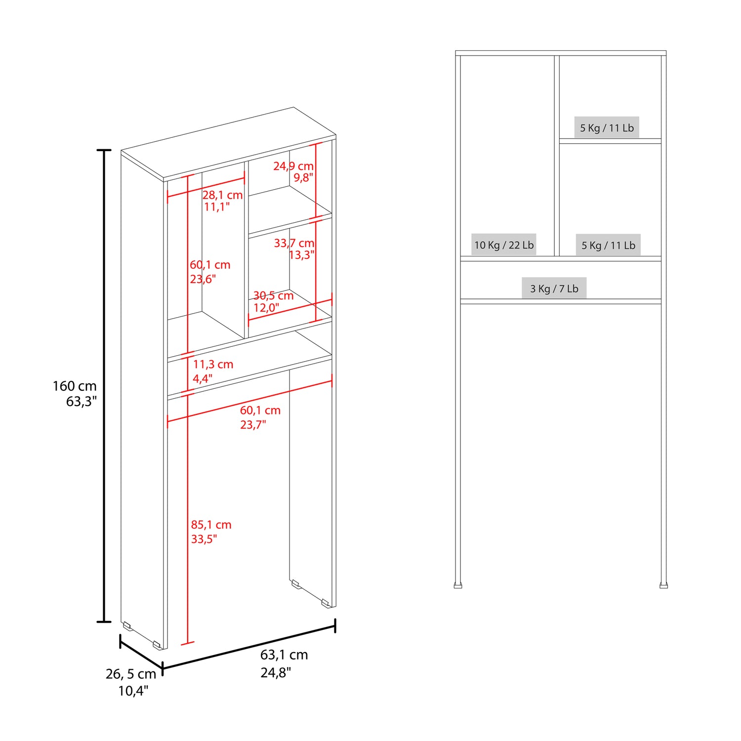 Optimizador de Baño Bath Cartagena 63.1x160.8cm con Dos Entrepaños y con Una Puerta