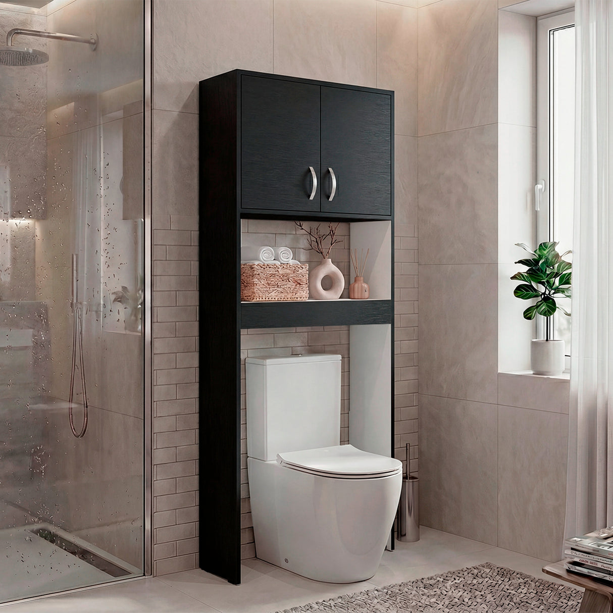 Optimizador de Baño Bath Wengue y Blanco 63.1x160cm con Dos Entrepaños