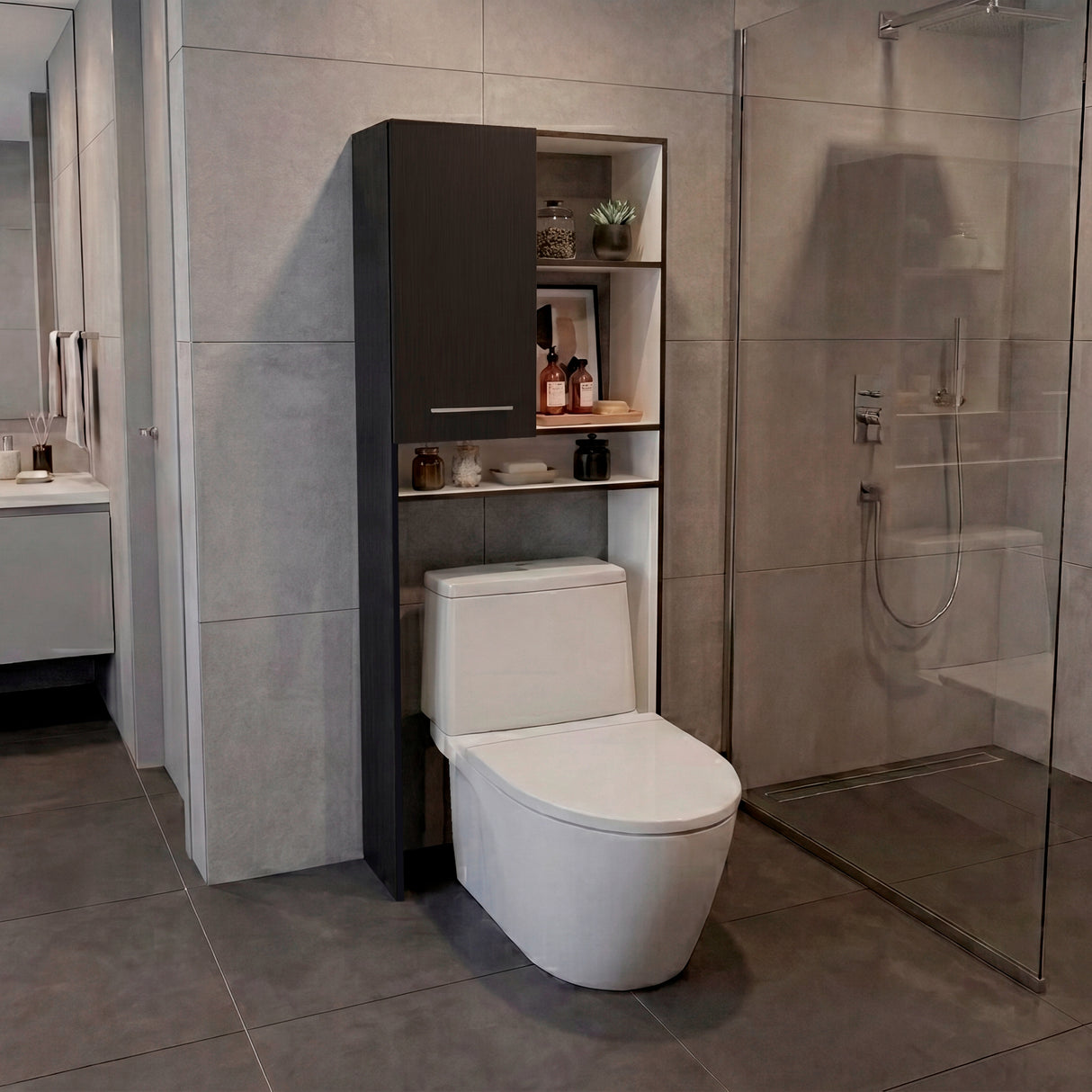 Optimizador de Baño Bath Wengue y Blanco 63.1x160.8cm con Dos Entrepaños
