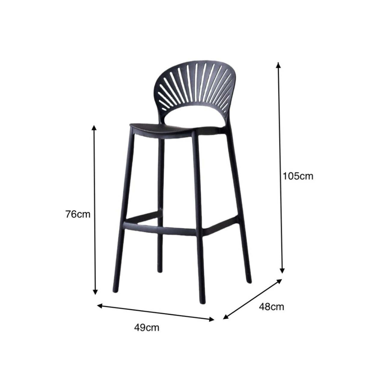 Silla Bar para Exteriores Paraiso Negro 49x105cm sin Apoya Brazos y con Espaldar